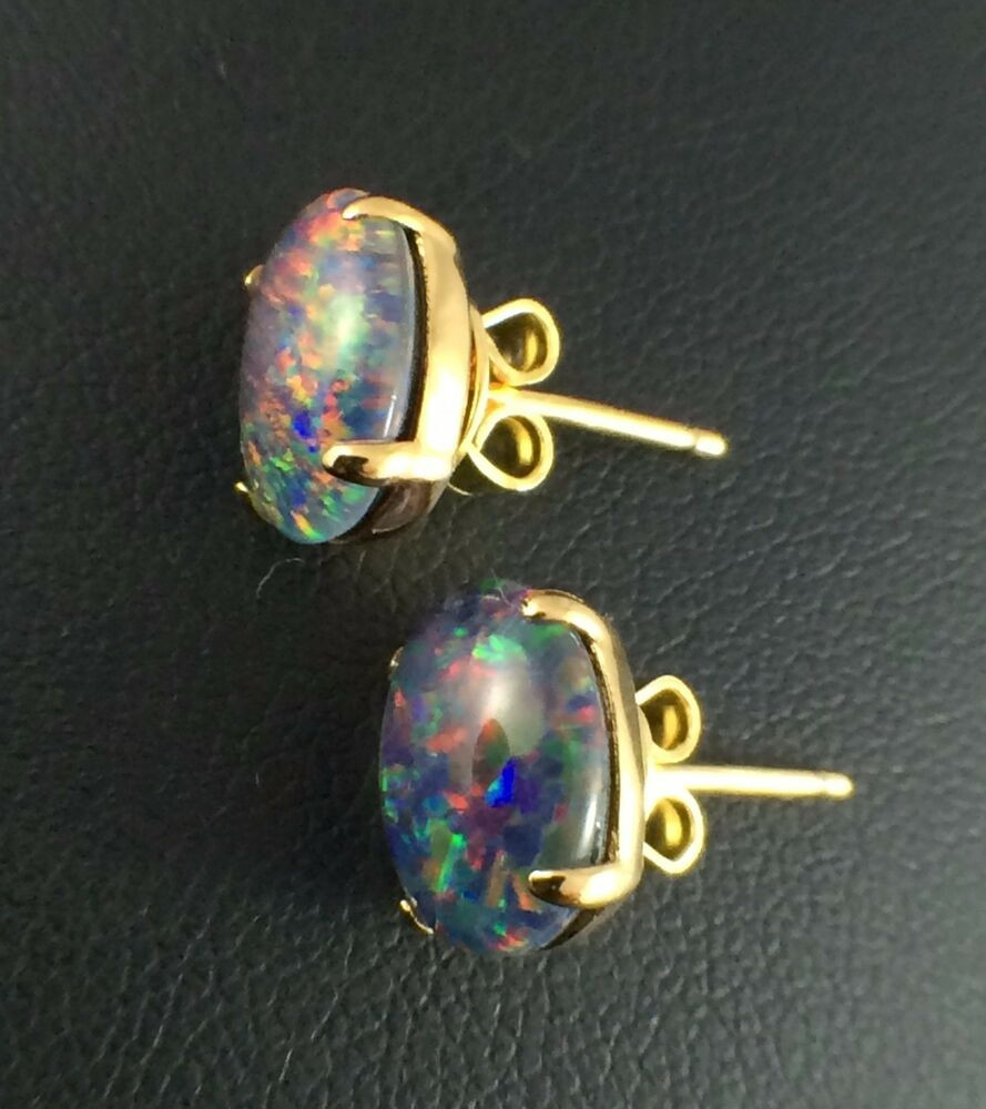 Genuine Opal Earrings
 Genuine Lightning Ridge Stud Claw Triplet Opal Earrings w