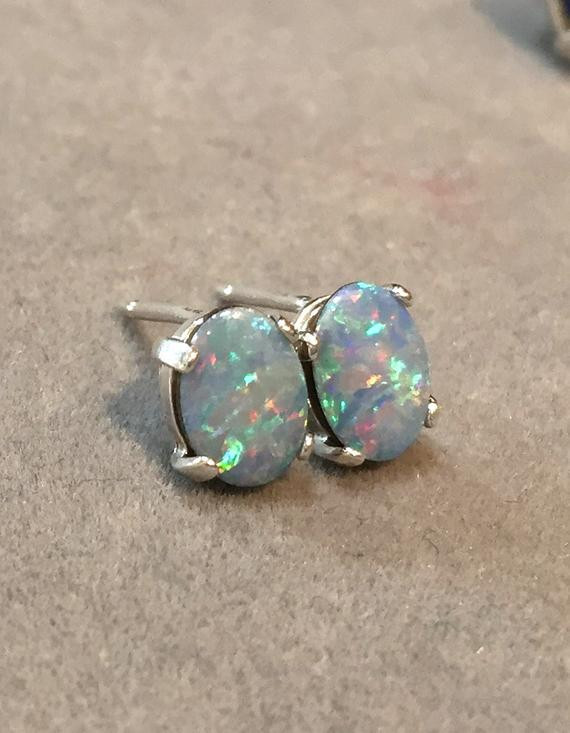 Genuine Opal Earrings
 Australian Opal Earring Studs Genuine Opal Doublet Post Oval