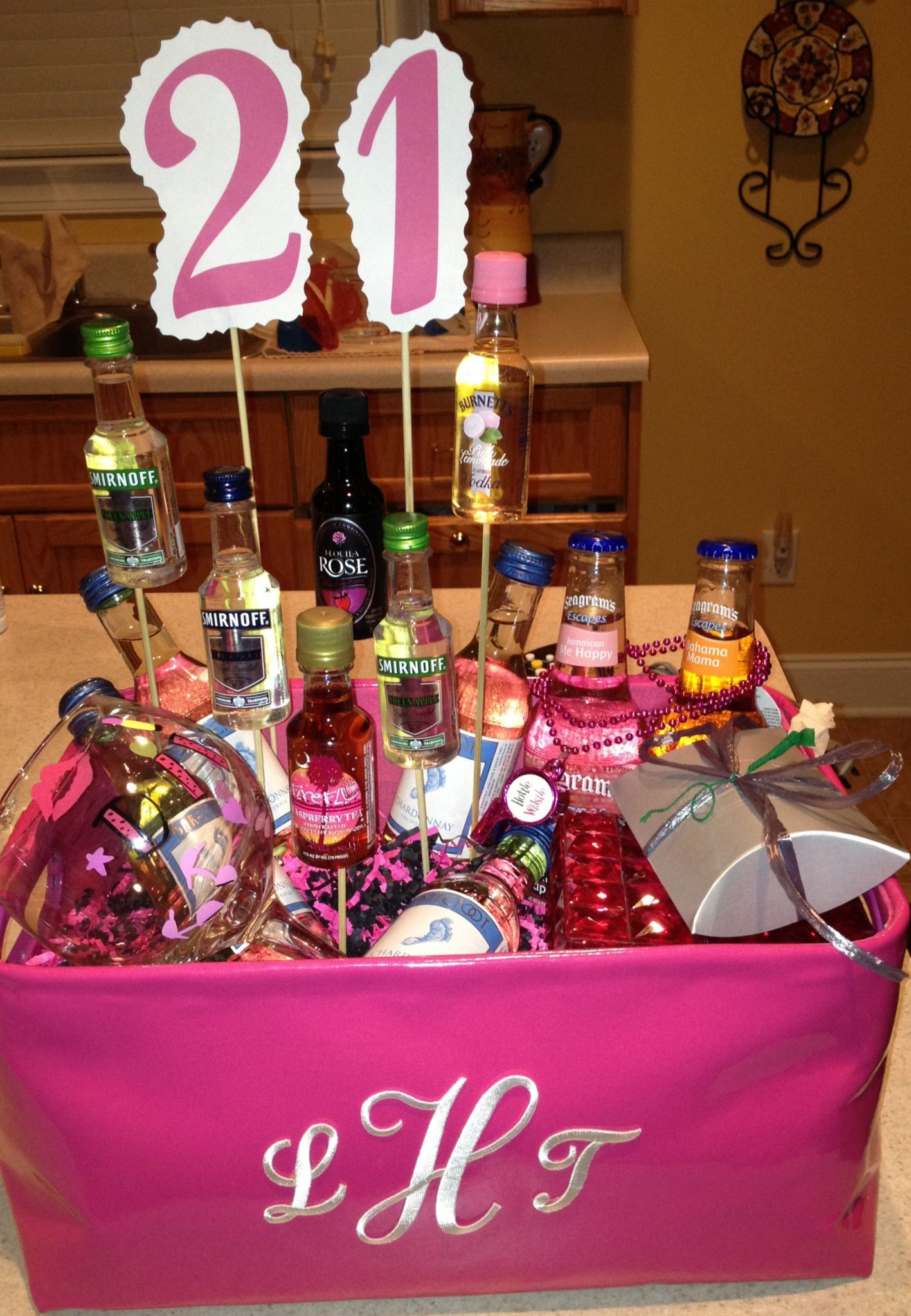 Gift Basket Ideas For Friend
 21st birthday basket full of goo s that I made for my