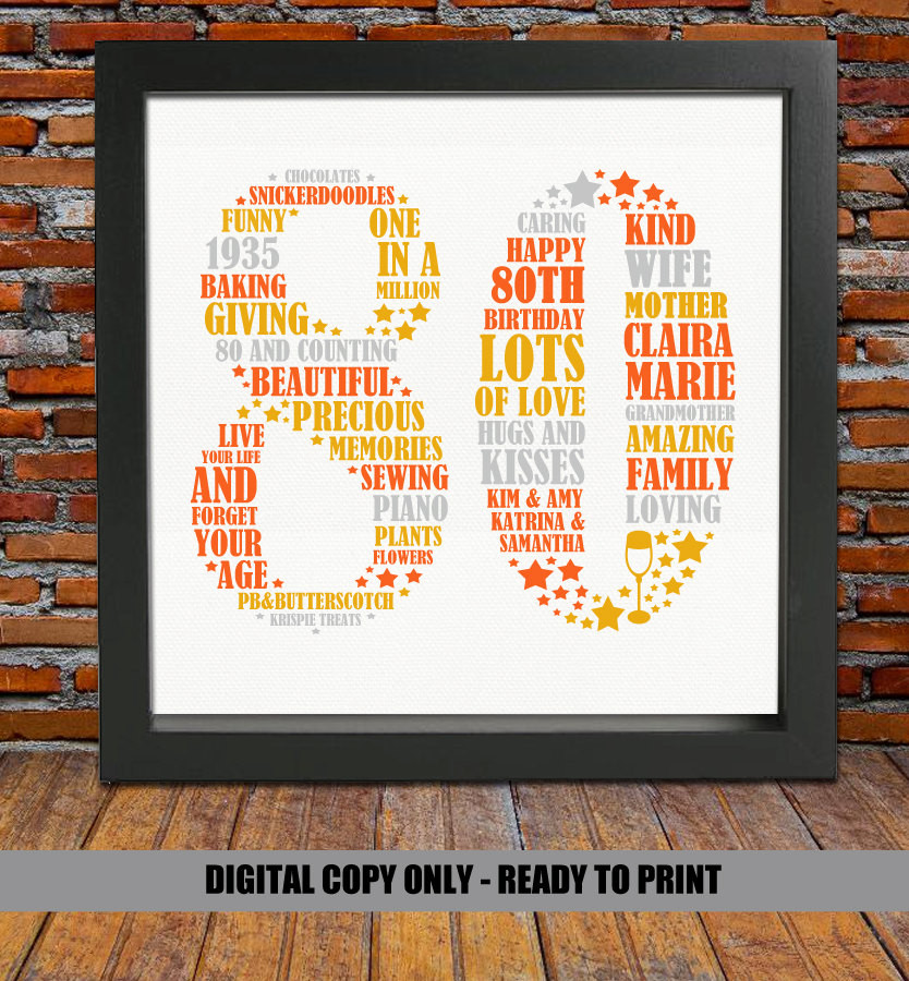 Gift Ideas For 80th Birthday
 Personalized 80th Birthday Gift 80th birthday 80th birthday