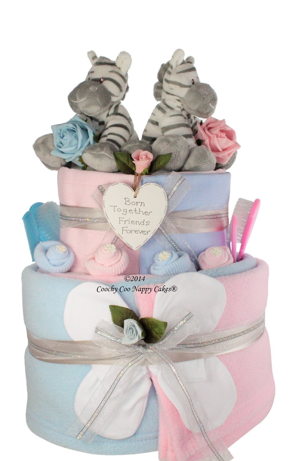 Gift Ideas For Twin Boys
 Two Tier Twin Baby Boy Baby Girl Nappy Cake