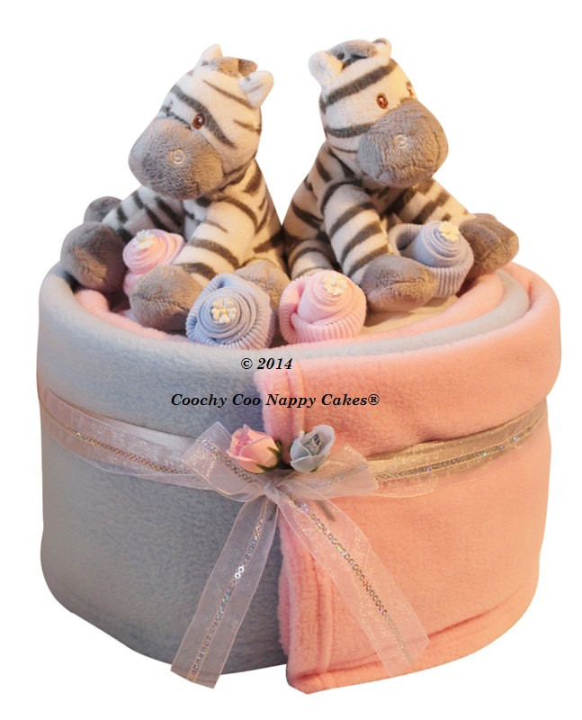 Gift Ideas For Twin Boys
 Single Tier Twin Baby zebra Nappy Cake Gift Hamper