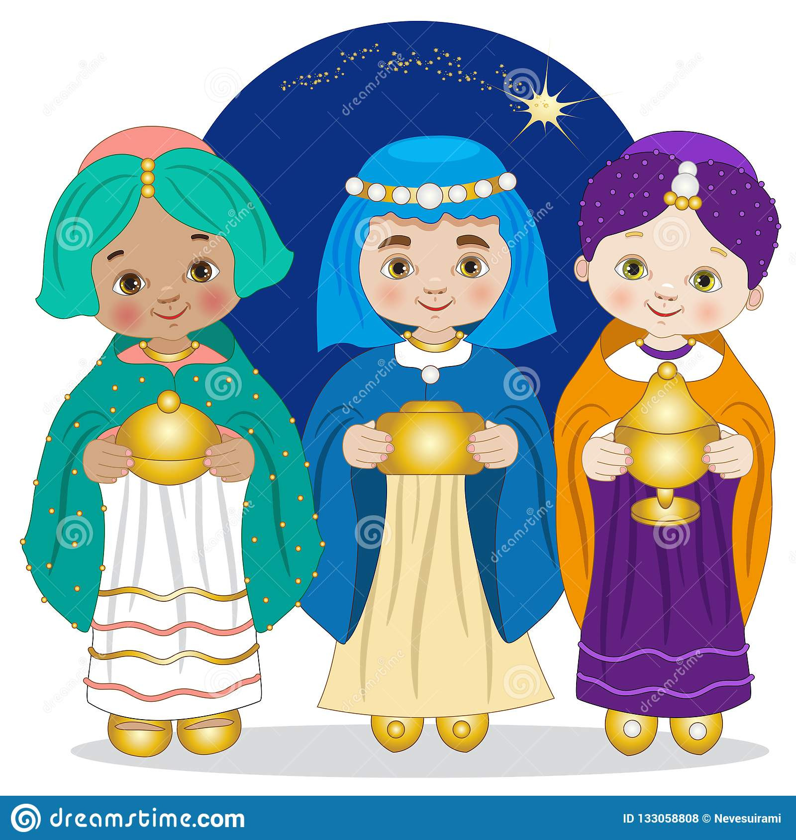 Gifts Brought To Baby Jesus
 The Wise Men Bring Gifts To Baby Jesus Stock Vector