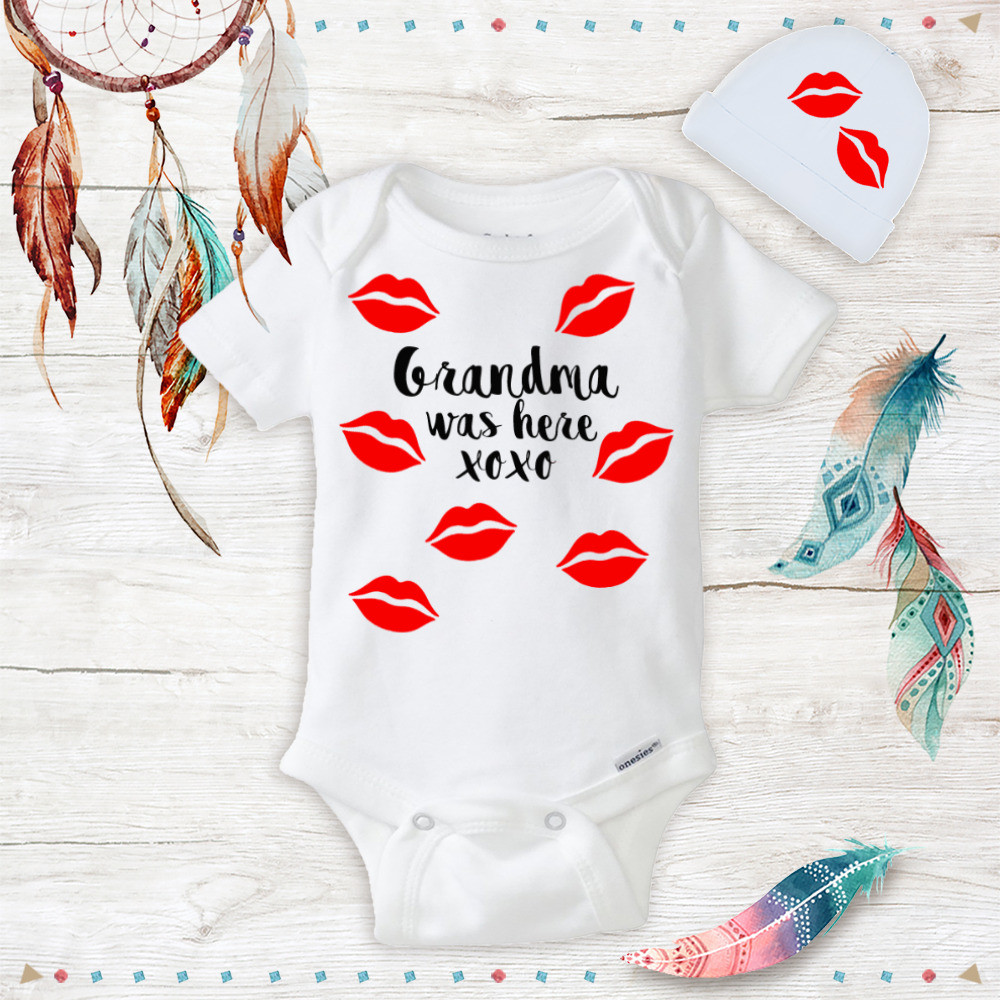 Gifts For Grandmas From Baby
 Grandma was here kisses onesie set Baby Shower Gift Ideas