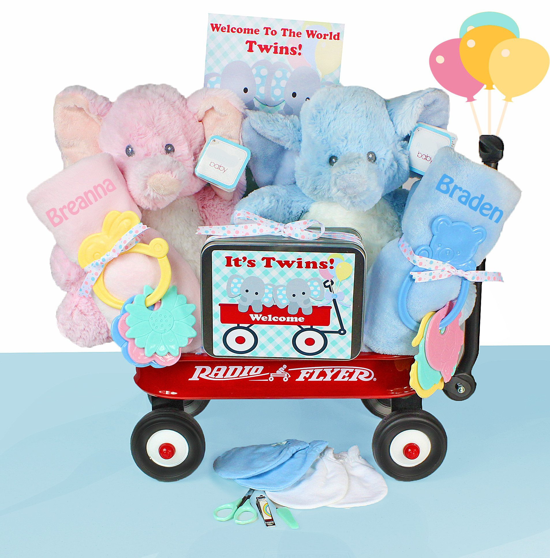 Gifts For Twin Baby Boys
 Twins Elephant Baby Wagon Gift Set – StorkBabyGiftBaskets