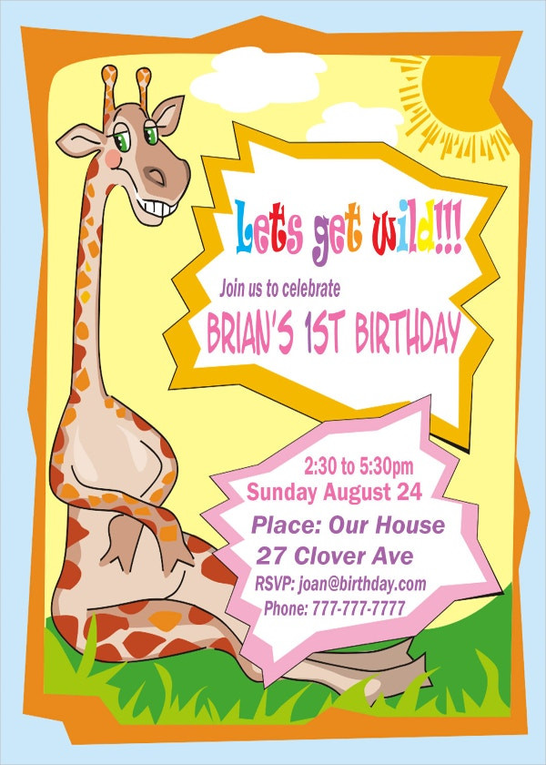 Giraffe Birthday Invitations
 16 Animal Birthday Invitation Templates Free Vector EPS
