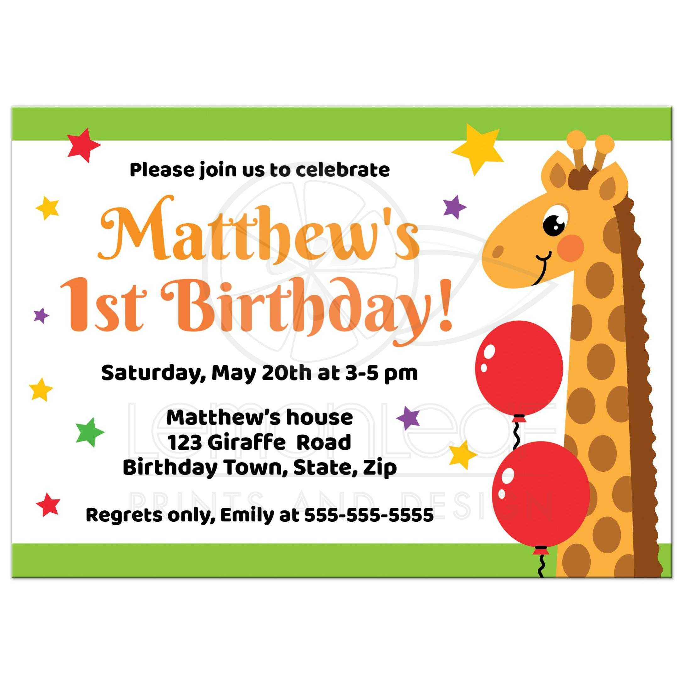 Giraffe Birthday Invitations
 Giraffe birthday party invitations for kids