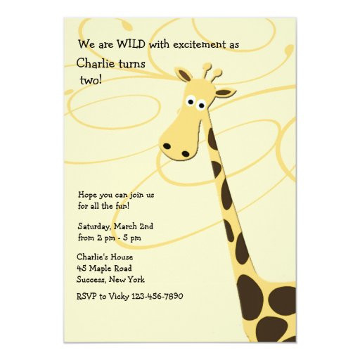Giraffe Birthday Invitations
 Jeffrey Giraffe Birthday Party Invitation