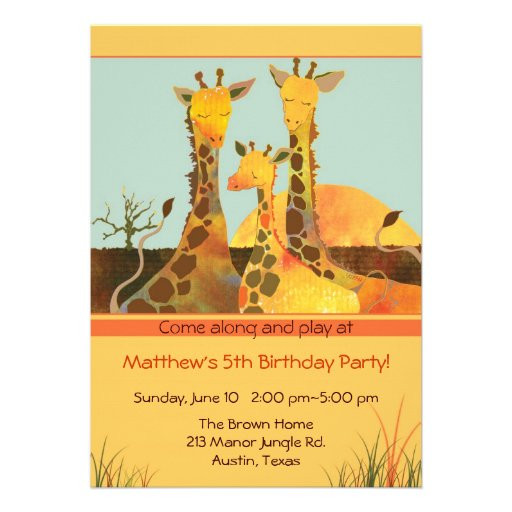 Giraffe Birthday Invitations
 Giraffe Family Kids Birthday Party Invitation 5" X 7