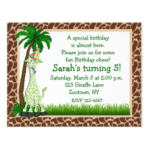 Giraffe Birthday Invitations
 Giraffe Birthday Invitation 4 25" X 5 5" Invitation Card