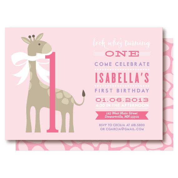 Giraffe Birthday Invitations
 Pink Giraffe Invitation Girls First Birthday Invitations