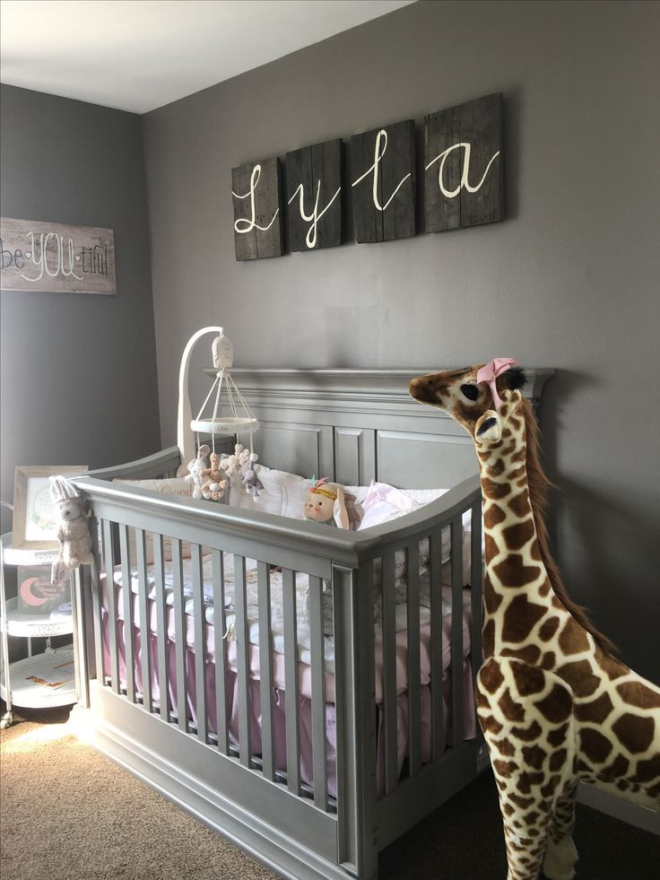 Giraffe Decorations For Baby Room
 Baby nursery DIY gray furniture once upon a time bedding