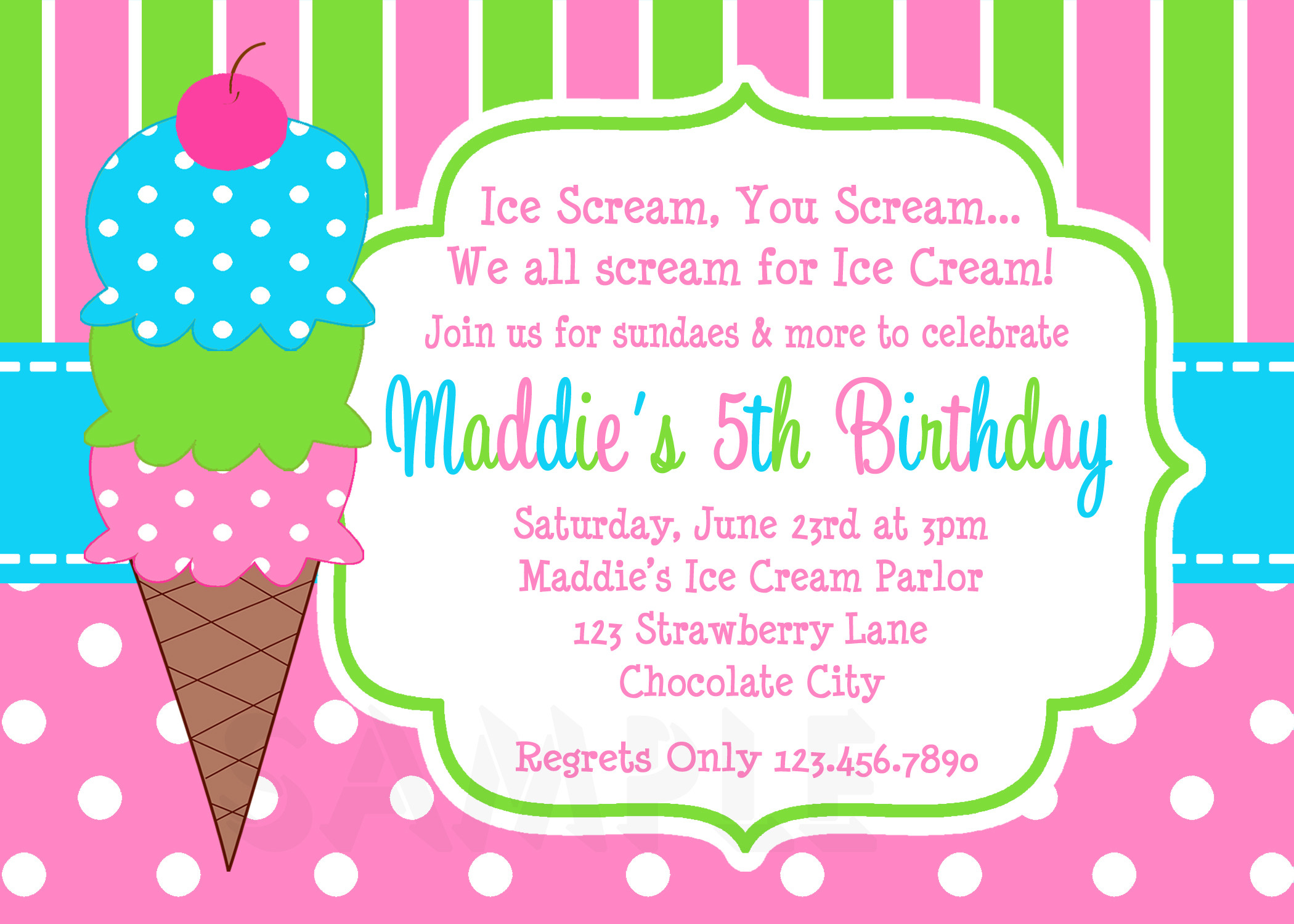 Girl Birthday Party Invitations
 Printable Birthday Invitations Girls Ice Cream Party