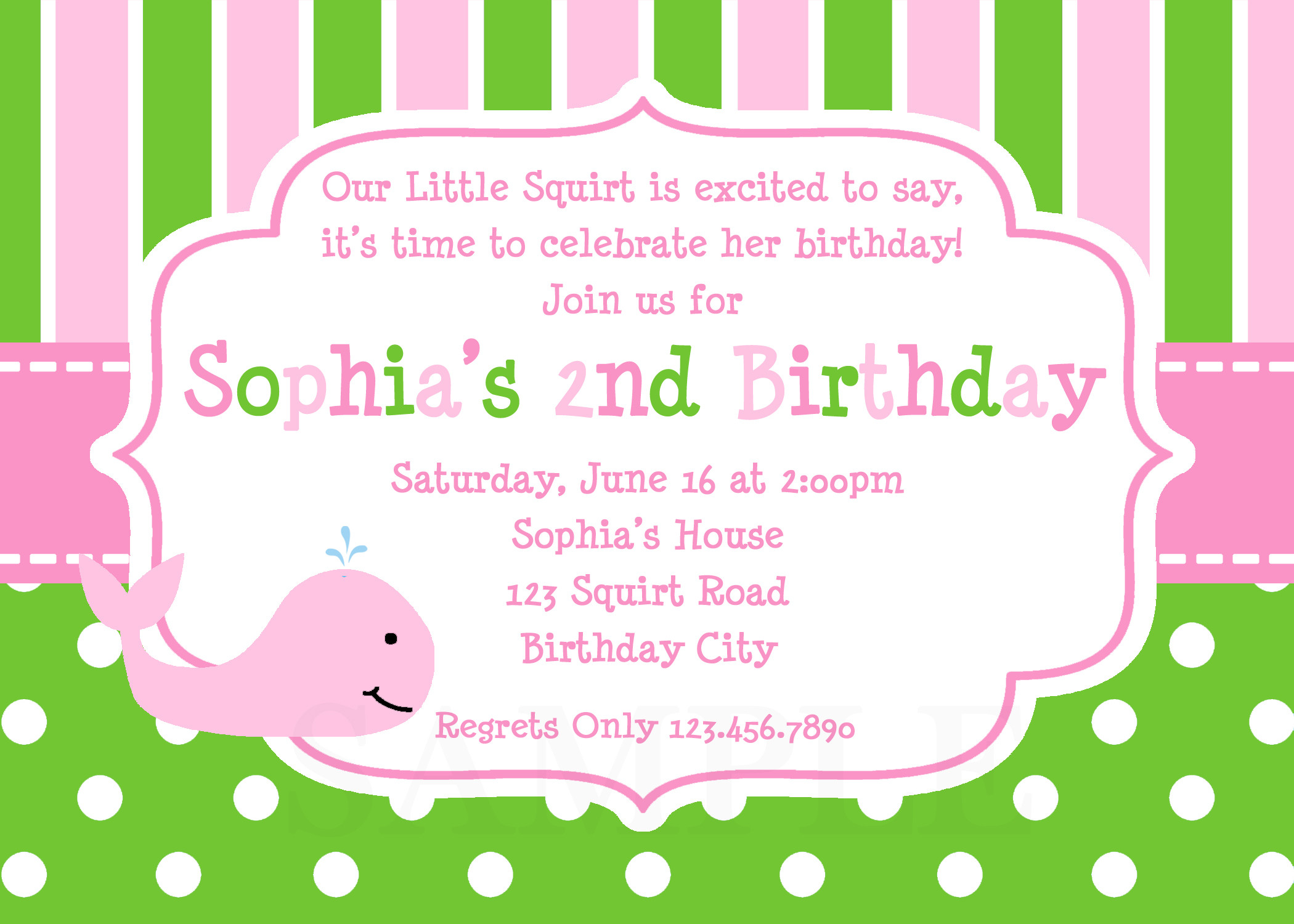 Girl Birthday Party Invitations
 Printable Birthday Invitations Girls Whale Party