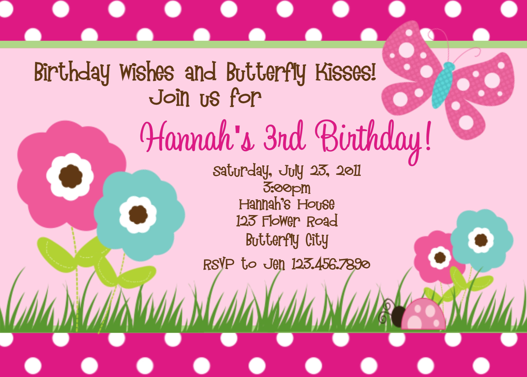 Girl Birthday Party Invitations
 Printable Birthday Invitations Butterfly Party Little Girl