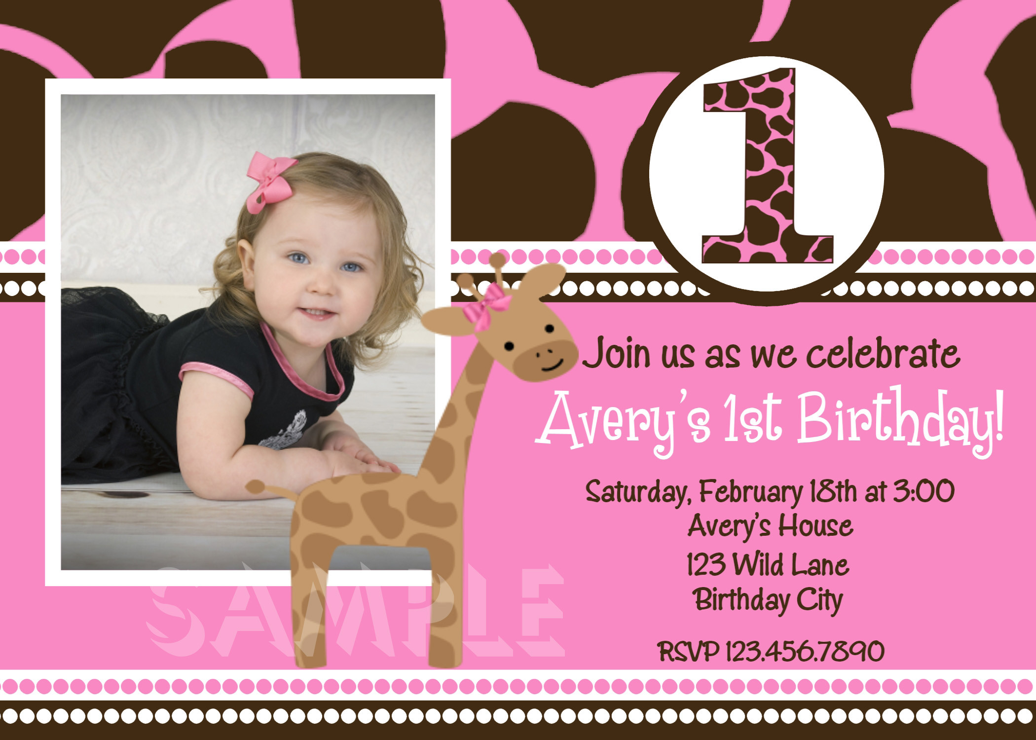 Girl Birthday Party Invitations
 Printable Birthday Invitations Girls Pink Giraffe First