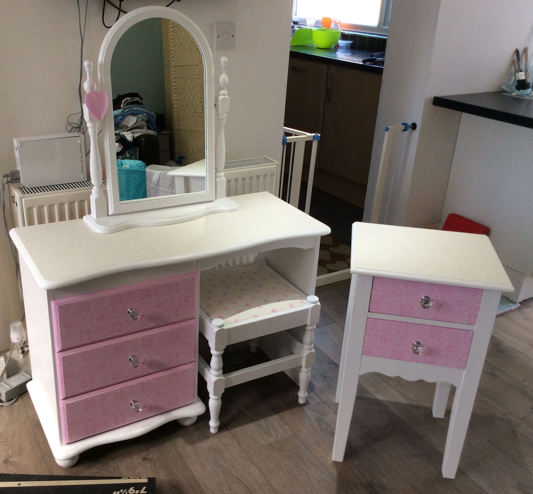 Girls Bedroom Set With Desk
 Pretty painted lace stencilled girls bedroom set desk