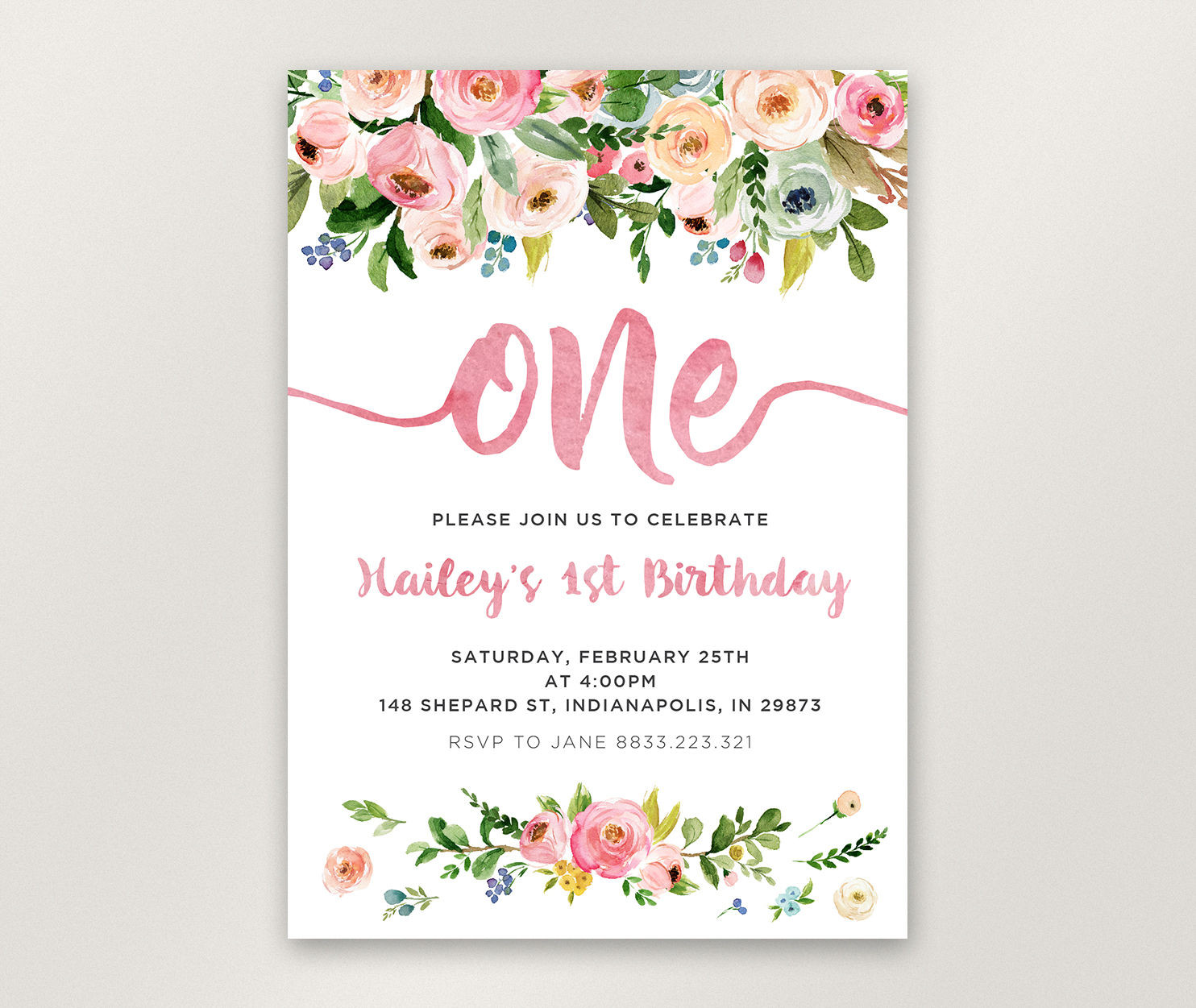 Girls First Birthday Invitations
 Floral 1st Birthday Invitation Girl First Birthday