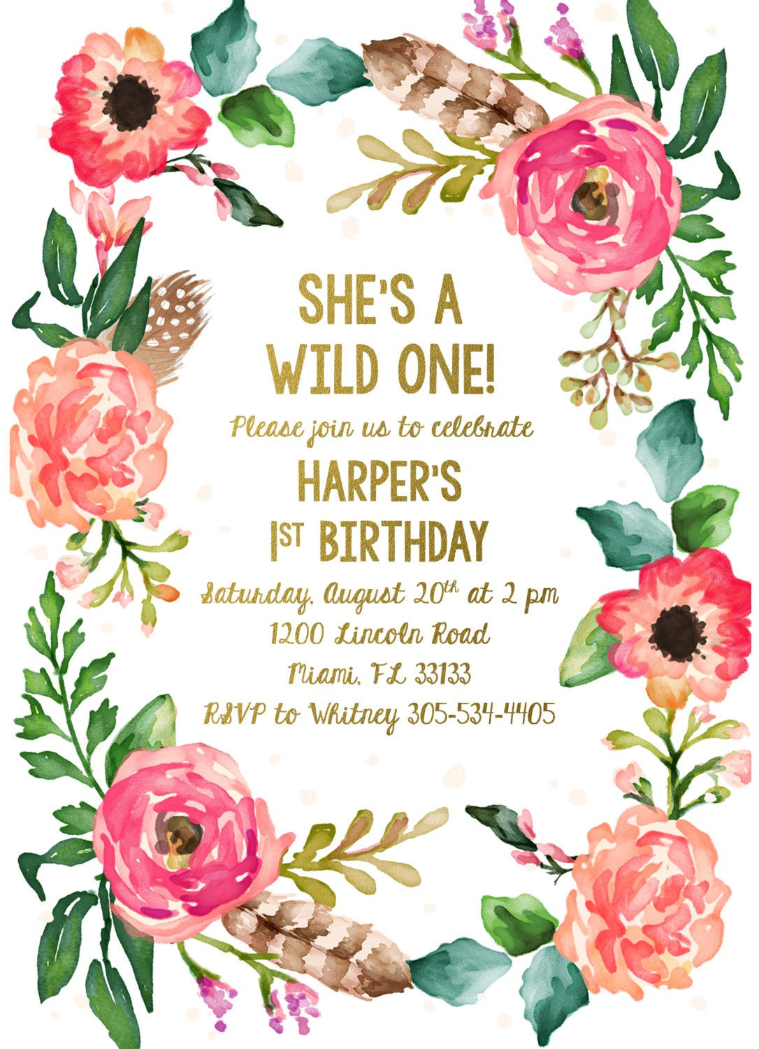 Girls First Birthday Invitations
 Wild e Birthday Invitation Girl First 1st Birthday