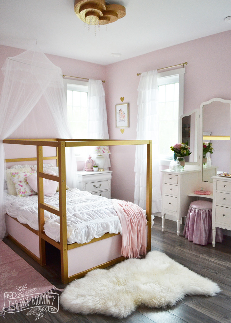 Girls White Bedroom
 A Pink White & Gold Shabby Chic Glam Girls’ Bedroom