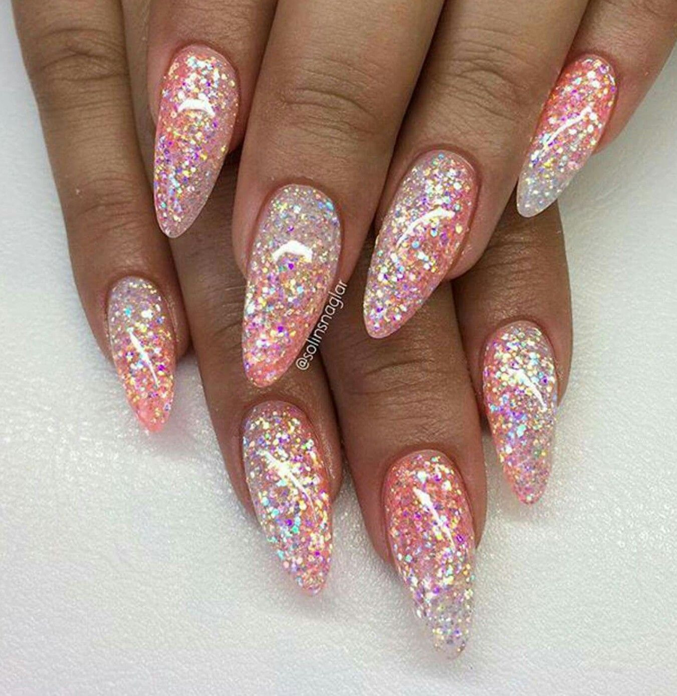 Glitter Almond Nails
 Pin by Makensie Allex on nails