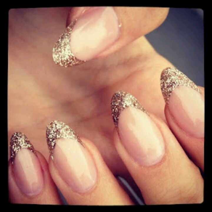 Glitter Almond Nails
 Almond shape nails w glitter tip Nails