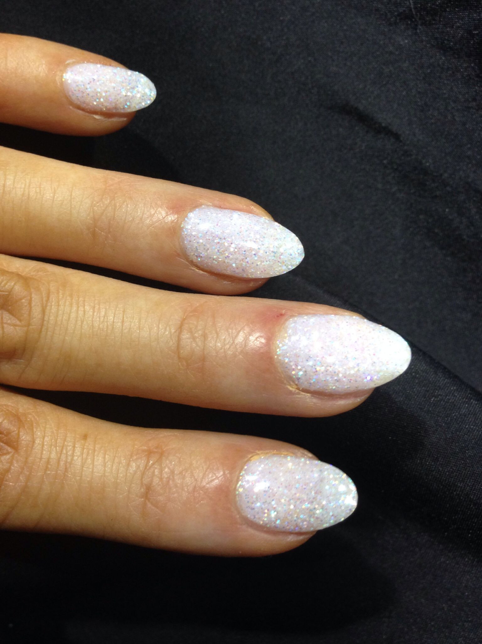 Glitter Almond Nails
 White glitter almond shape My Style Pinterest