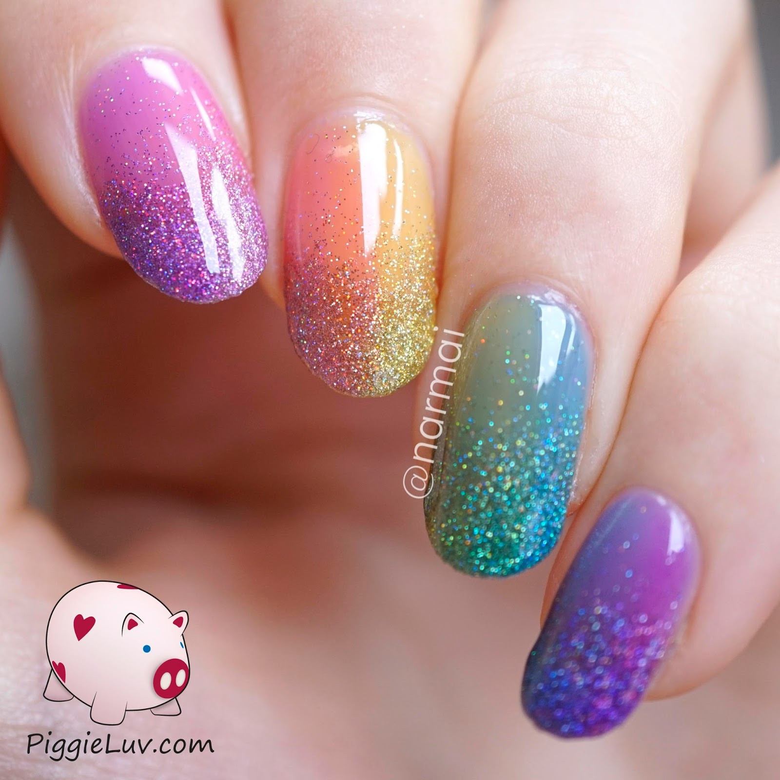 Glitter Gel Nail Designs
 PiggieLuv Double gra nt glitter rainbow nail art with