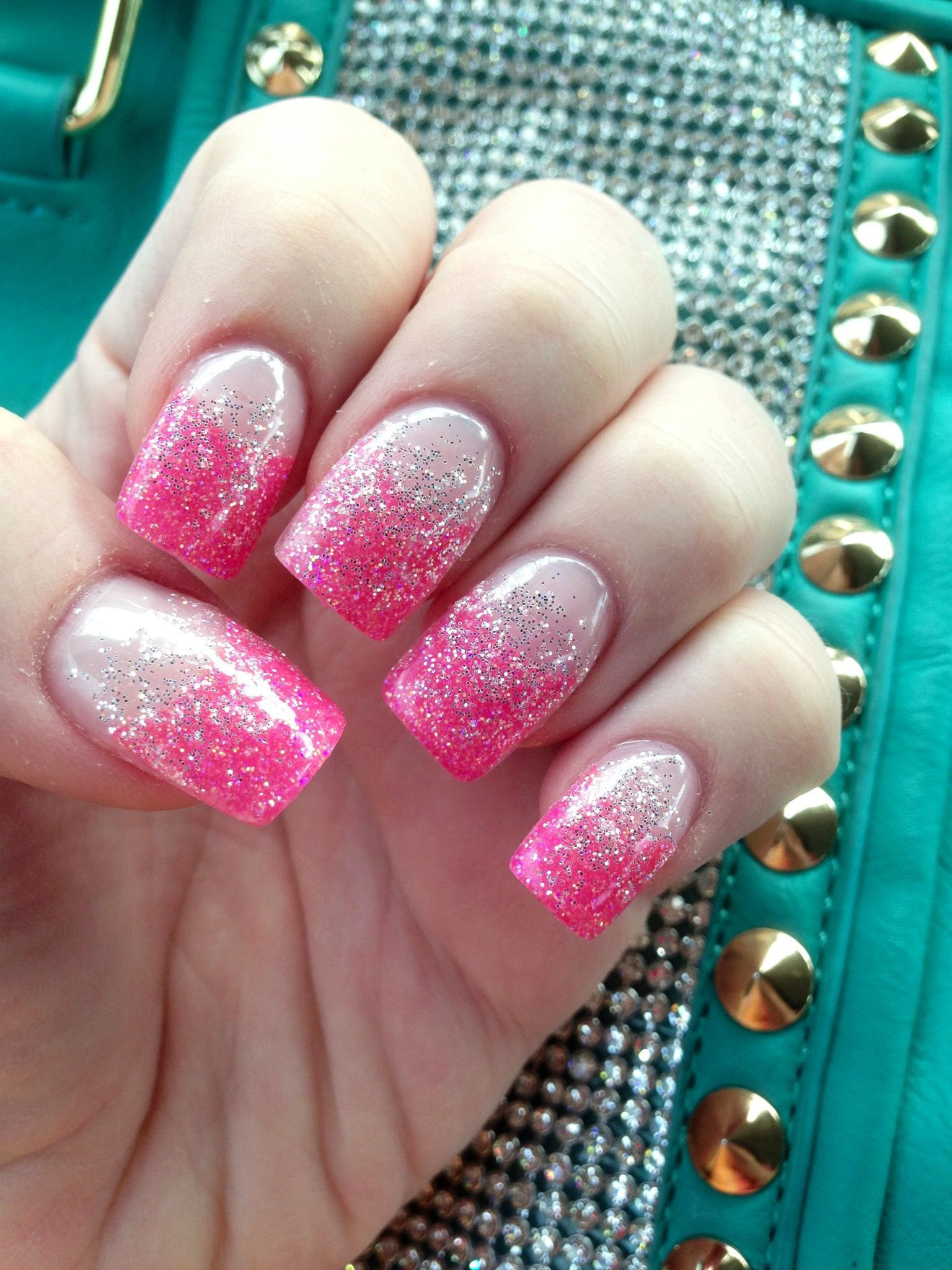 Glitter Gel Nail Designs
 Pink tips with silver glitter gel nails With images