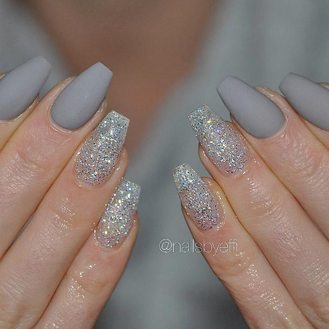 Glitter Nails Coffin
 35 Grey Nails Ideas To Fall In Love With