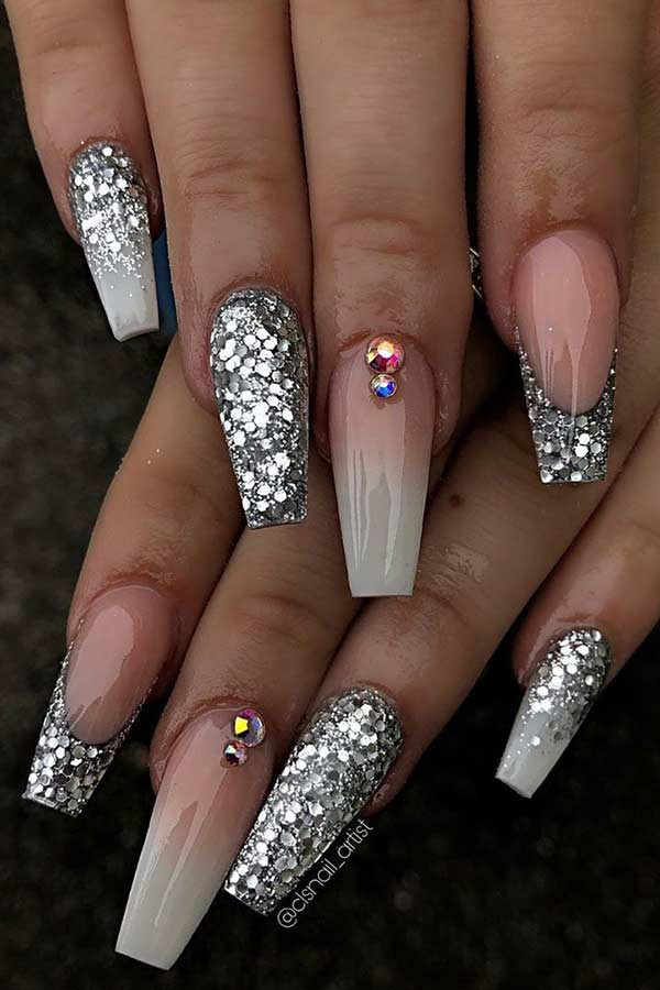 Glitter Nails Coffin
 39 Coffin Acrylic Nails Ideas With French Ombre Nails In