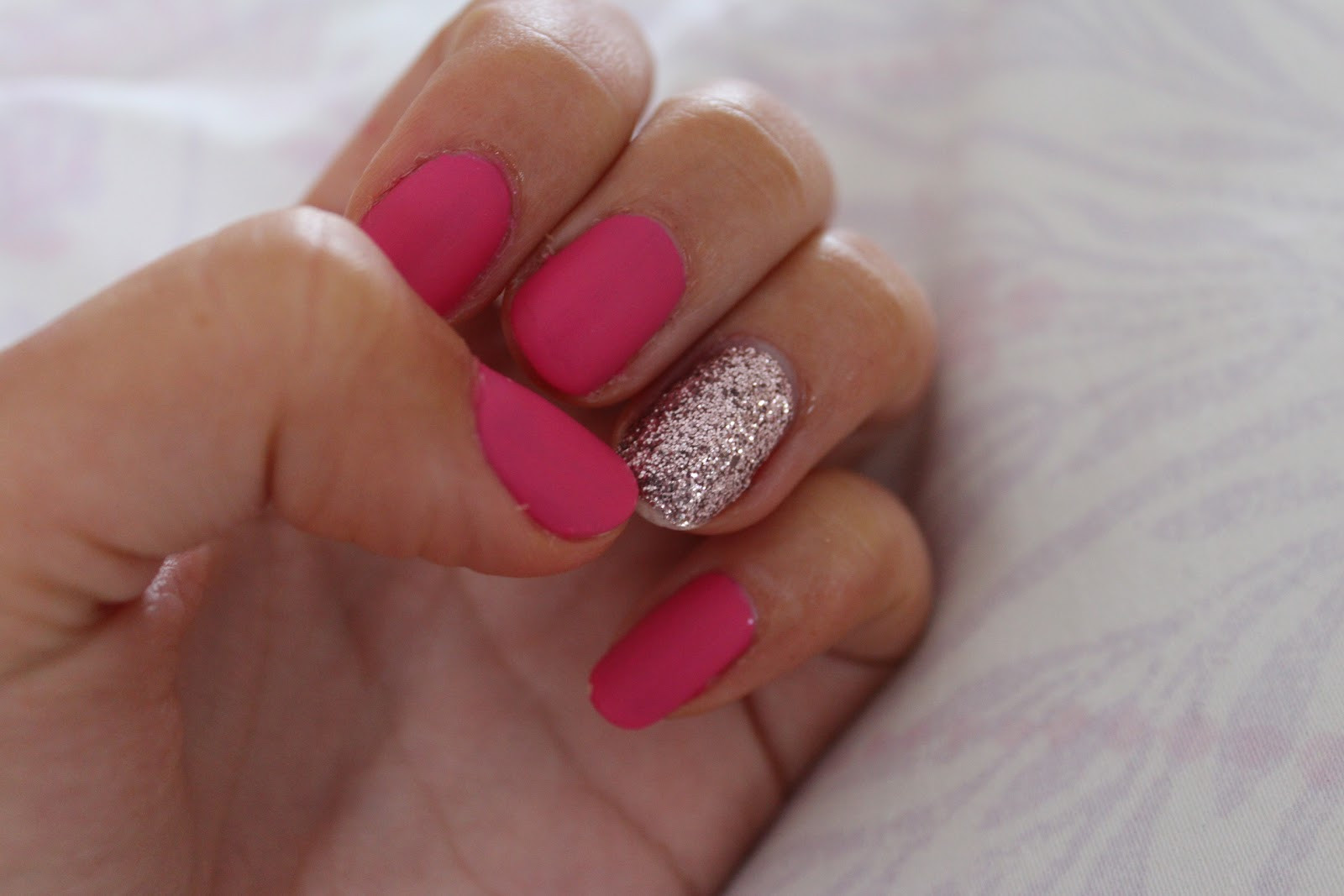 Glitter Pink Nails
 Cover Shoot Nail Art Matte Pink and Glitter