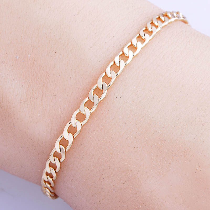 Gold Bracelet For Women
 elaborate 14k gold 3mm link chain Fashion Bangle womens