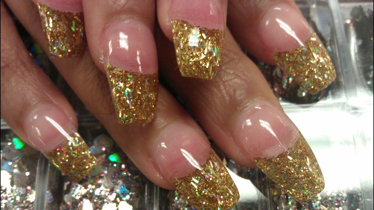 Gold Glitter Coffin Nails
 HOW TO COFFIN GOLD GLITTER NAILS PART 3 buff & shine