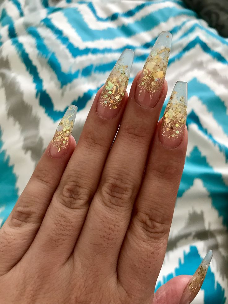 Gold Glitter Coffin Nails
 Gold glitter ombré coffin shaped acrylic nails