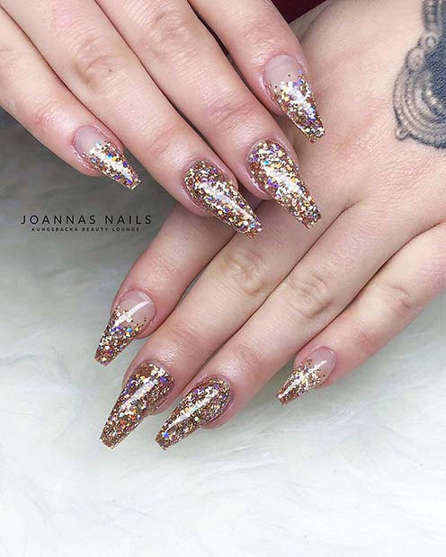 Gold Glitter Coffin Nails
 23 Gold Nail Designs For Your Next Trip to The Salon