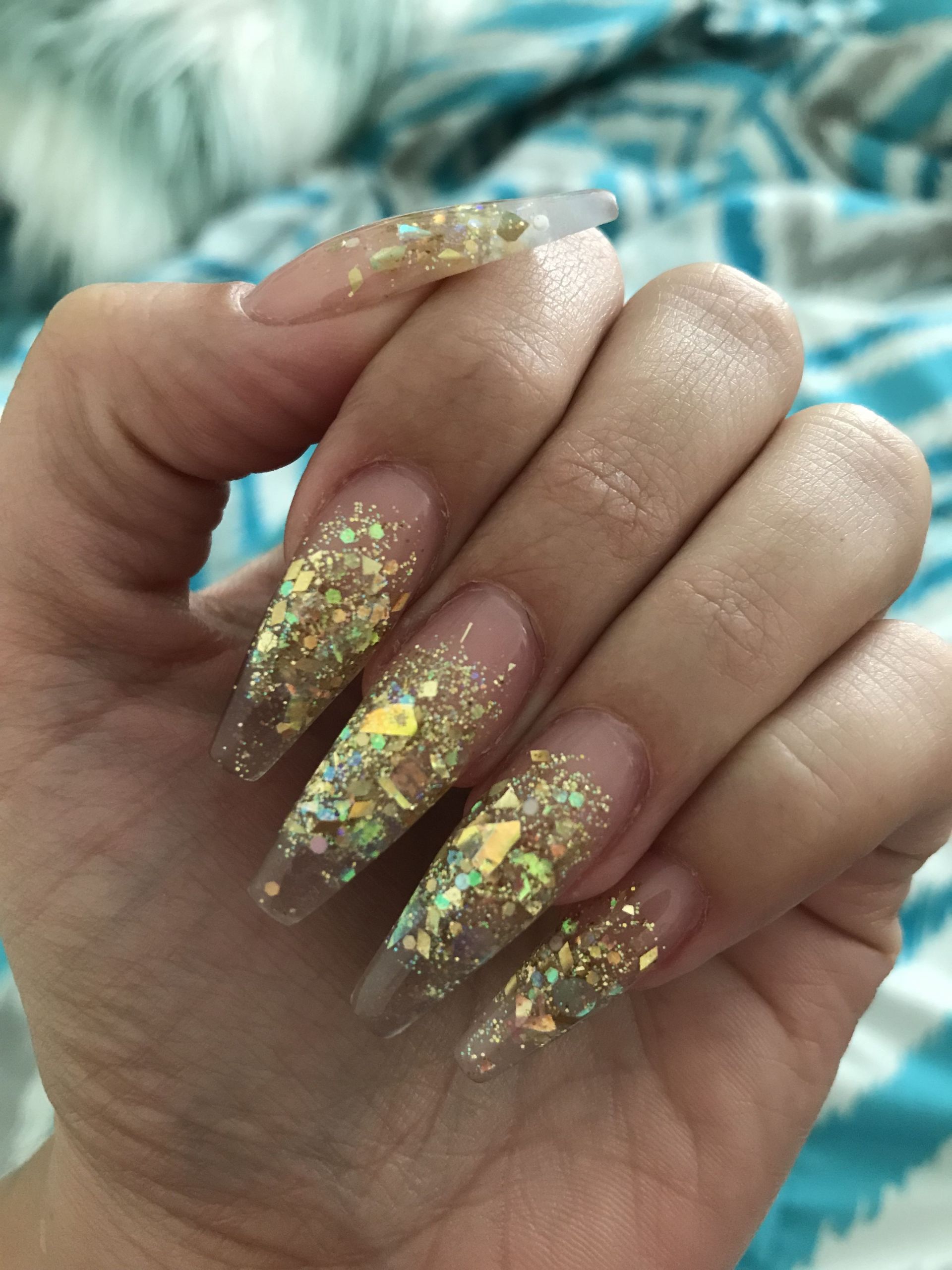 Gold Glitter Coffin Nails
 Pin on Nails