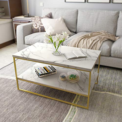 Gold Living Room Table
 Amazon Roomfitters White Marble Print Coffee Table