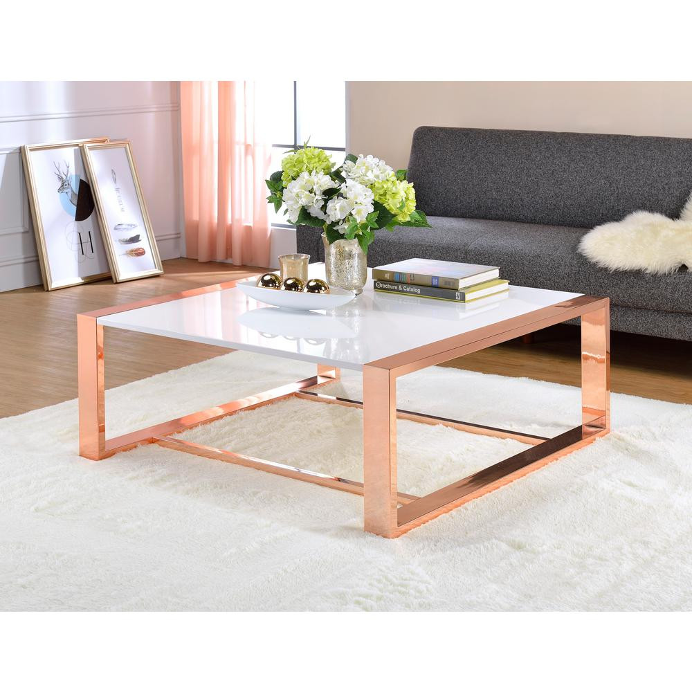 Gold Living Room Table
 ACME Furniture Porviche White High Gloss and Rose Gold