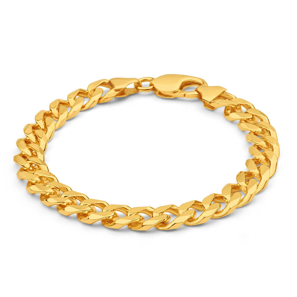 Gold Mens Bracelets
 Mens solid 8 1 2 inch 9ct Gold Curb Bracelet 45 grams