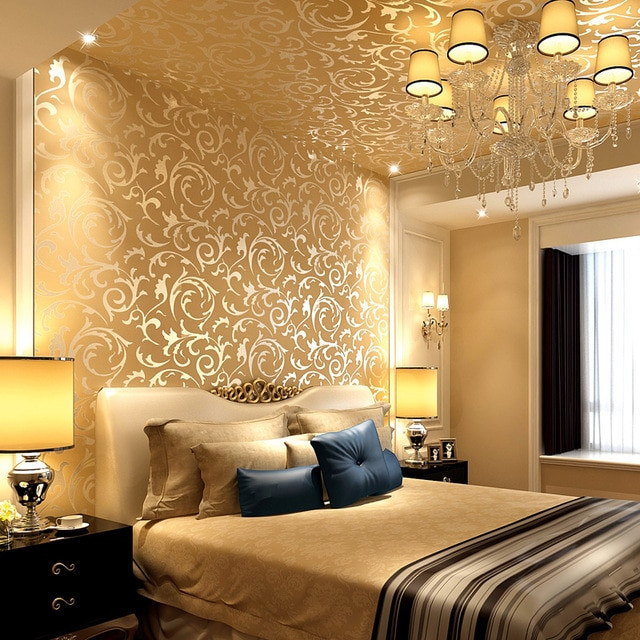 Gold Walls Living Room
 Luxury 3d gold wallpaper non woven cloth European style
