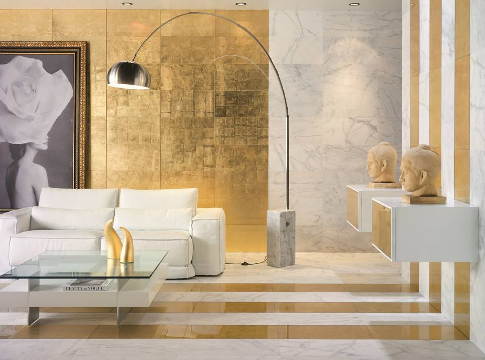 Gold Walls Living Room
 2015 trend in interior white and gold colors MessageNote