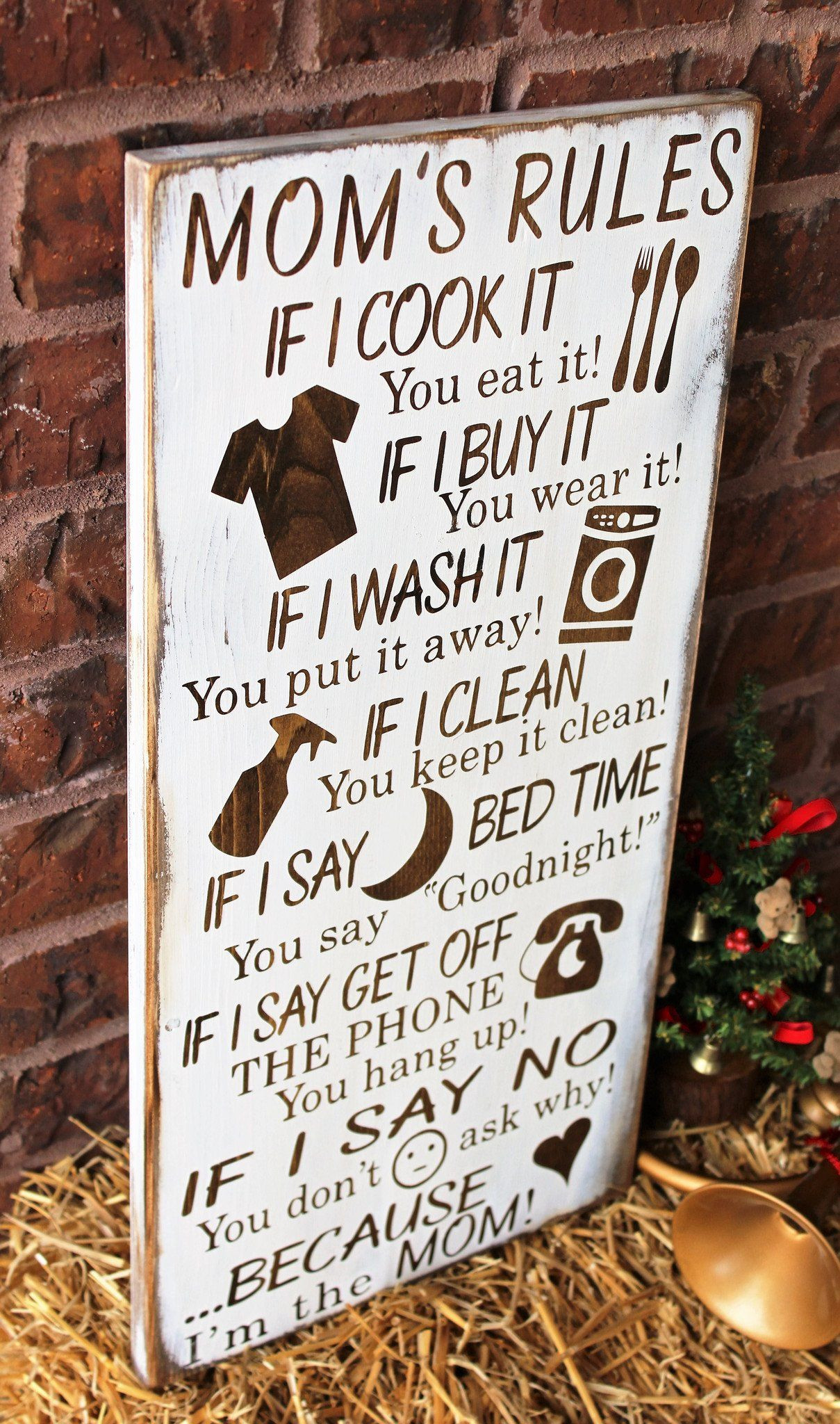 Great Christmas Gift Ideas For Moms
 Mom s Rules Rustic Wood Sign