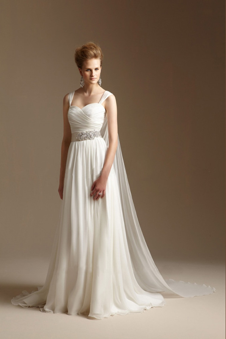 Grecian Style Wedding Dress
 Grecian Style Wedding Dress with Watteau Train Long