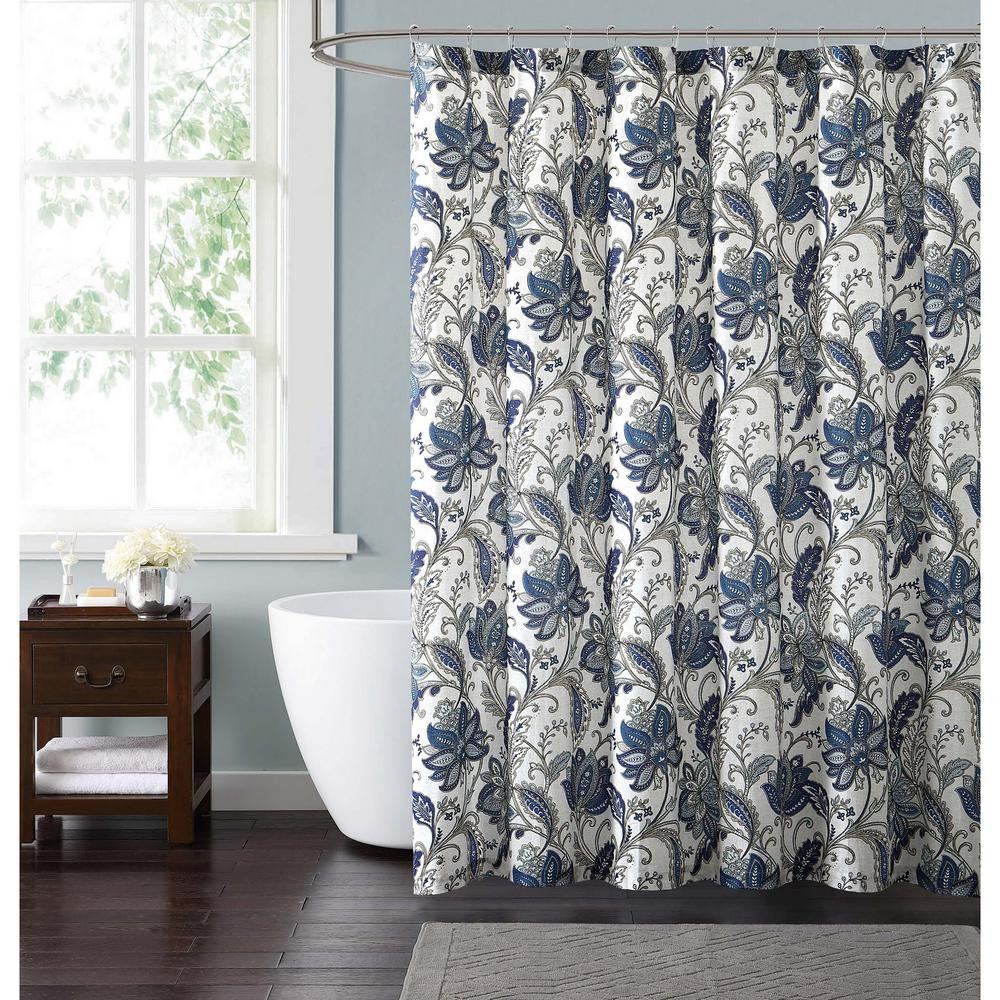 Grey Bathroom Shower Curtains
 Style 212 Bettina Floral 72 in Blue and Grey Shower