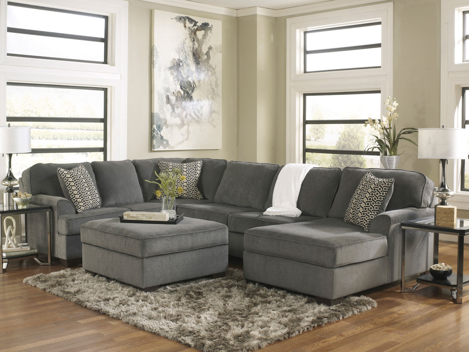 Grey Living Room Chairs
 SOLE OVERSIZED MODERN GRAY FABRIC SOFA COUCH SECTIONAL SET