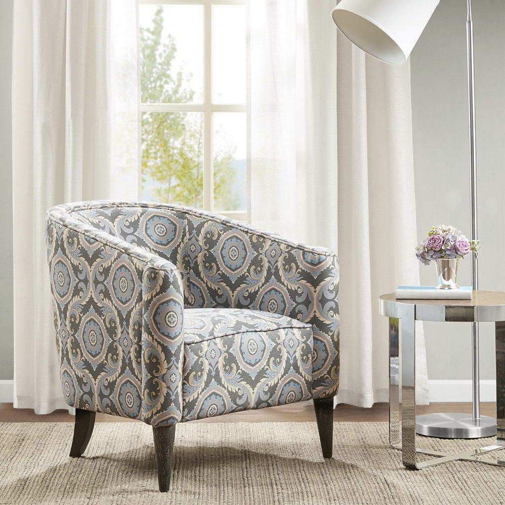 Grey Living Room Chairs
 Gray Blue Ivory Medallion Upholstered Accent Chair Modern