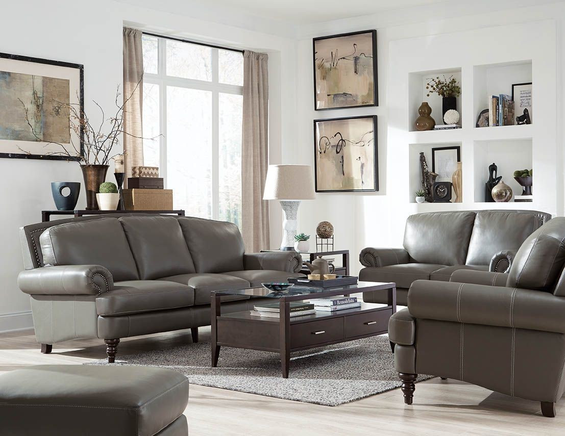 Grey Living Room Chairs
 Juliette Battleship Grey Leather Living Room Set from