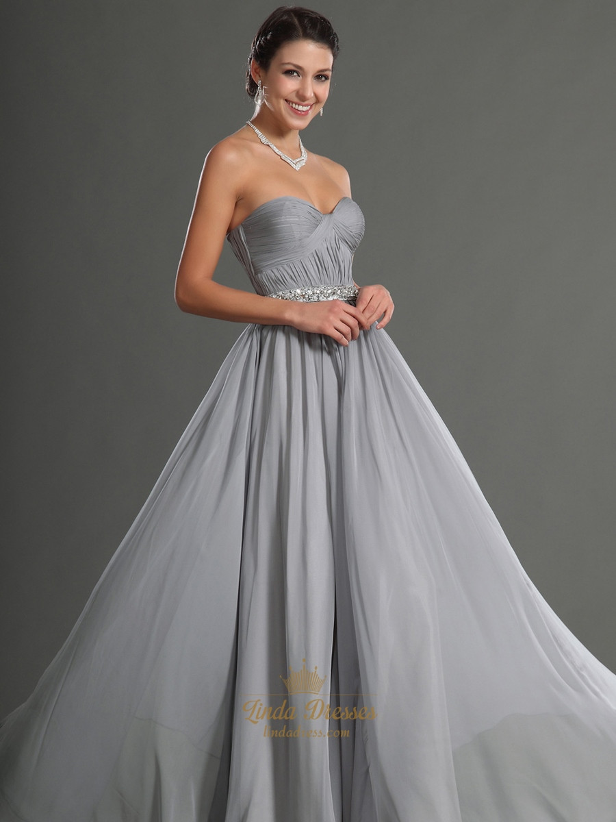 Grey Wedding Dress
 Grey Sweetheart Chiffon Bridesmaid Dresses With Beaded