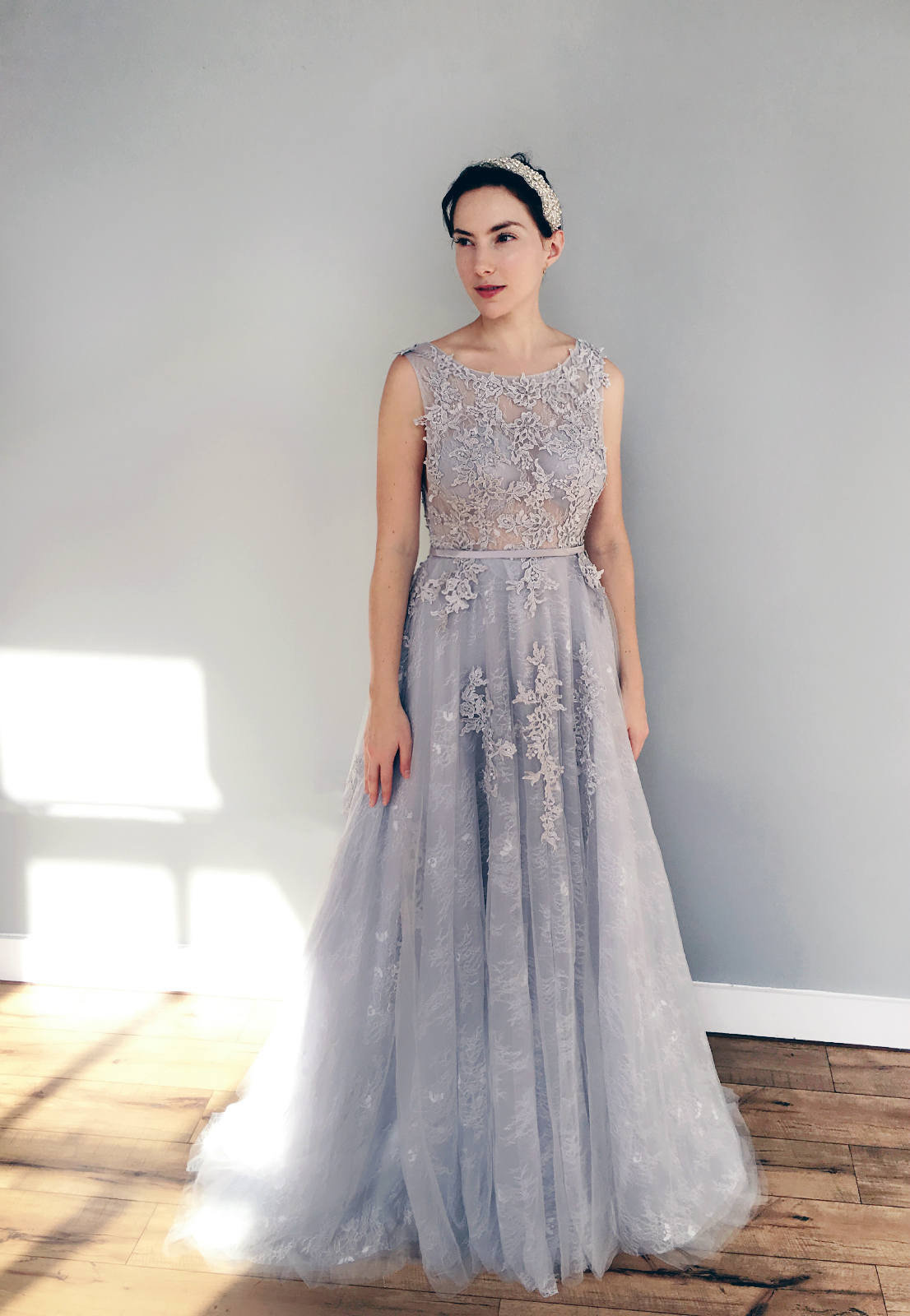 Grey Wedding Dress
 Gray Blue Lace Wedding Dress